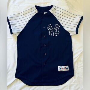 Majestic Navy and White Kids Baseball Jersey with NY Logo